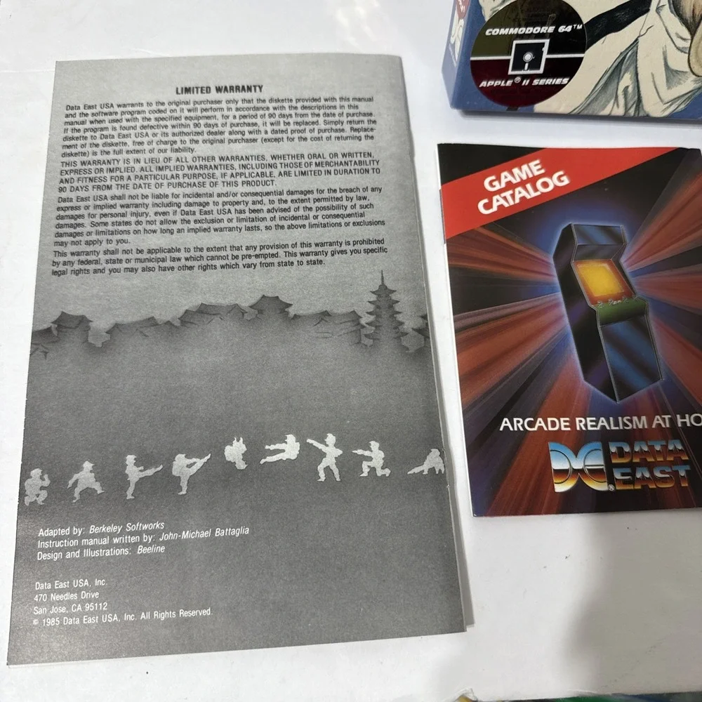 1985 KARATE CHAMP C64/128 Data East Apple Series Box Floppy Disk Inserts Vintage